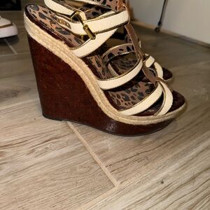 Brown and Cream Wedge Sandals